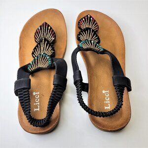 BEADED Sandals Size 7 Elastic Strap Toe Post Cushioned Stylish Sandals NEW
